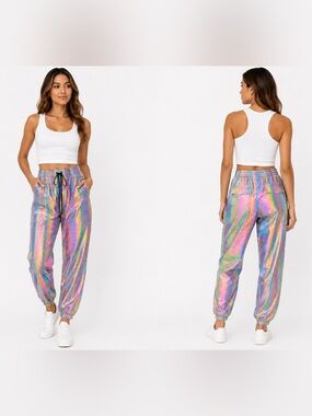 Official Holographic Reflective Jogger Pants Rainbow